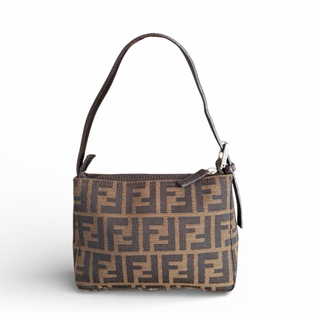 Fendi Vintage Brown Canvas Zucca Print Mini Handbag Pouch